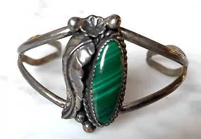 Navajo Sterling Silver & Malachite Cuff Bracelet Signed AC Albert McCabe • $139.95