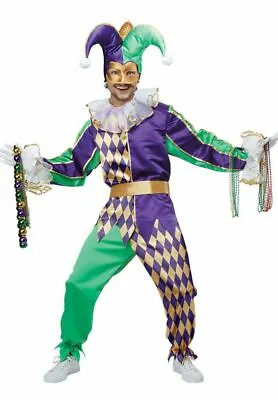 Mardi Gras Court Jester Joker Carnival Adult Men's Harlequin Costume SM-XL New • $72.95