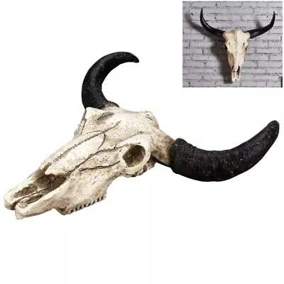 Resin Wall Ornament Animal Long Horn Cow Skull Hanging Pendant For Room Decor US • $16.69