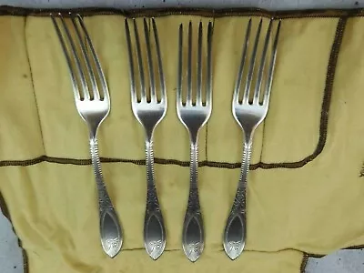 Antique 1834 J. RUSSELL & CO. Silver-Plated Forks - Lotus Pattern Felt Carrier • $34.99