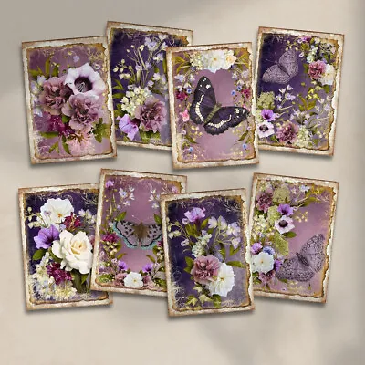 Vintage Floral Purple Rose Botanical Cards Tags Journal Card Making Supplies • £2.80