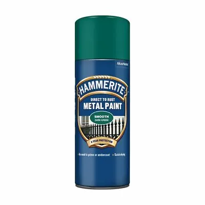 Hammerite Direct To Rust Smooth Dark Green Aerosol 400ml Fast Drying Spray Paint • £13.39