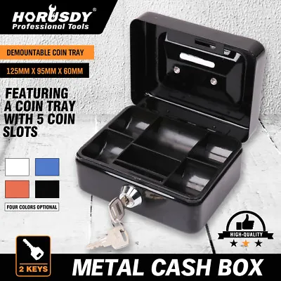 Locking Cash Box Money Small Steel Lock Security Safe Storage Check Black • $12.91