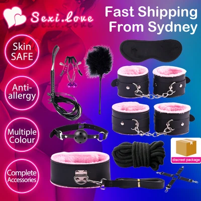 10pcs BDSM Kit Bondage Set Couples Sex Play Toy Restraints Cuffs Whip Handcuffs • $18.49