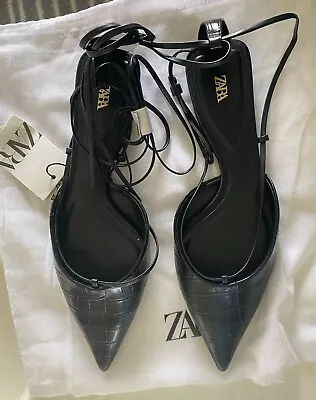 Zara Pointed Toe Flats Lace Up Size US 7.5) UK Size 8 • $50