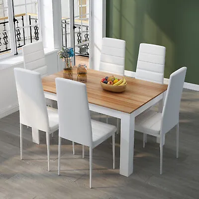 £218.99 • Buy Wooden Dining Table Set Grey And Oak W/6 Faux Leather Chairs Kitchen Furniture