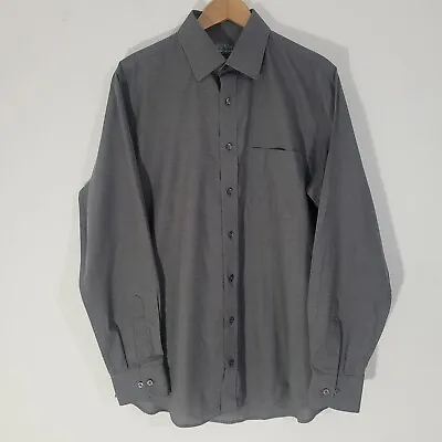 Mens M&S Dress Shirt Grey Neck 16 Long Sleeved Formal Dark Charcoal • £13.30