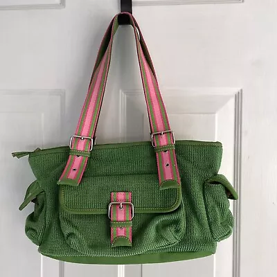 Sak Belinda Kelly Green Pink Satchel Crochet Purse Shoulder Handbag 13x7x5 • $22.90