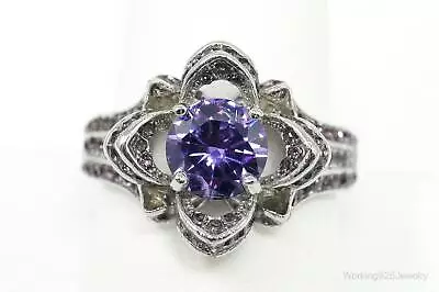 Vintage Purple Cubic Zirconia Amethyst Sterling Silver Ring - Size 10 • $120