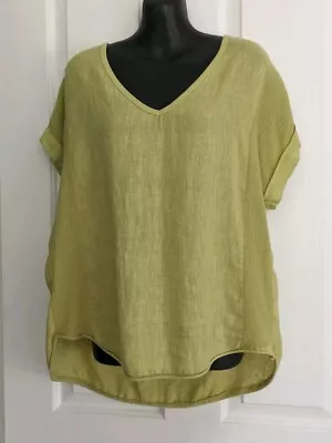 LA STRADA Womens Made In Italy Green Linen/Cotton Tunic Top Size S • $16