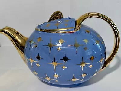 Vintage Hall Teapot With Gold Stars- Atomic Starburst-Periwinkle Blue • $150