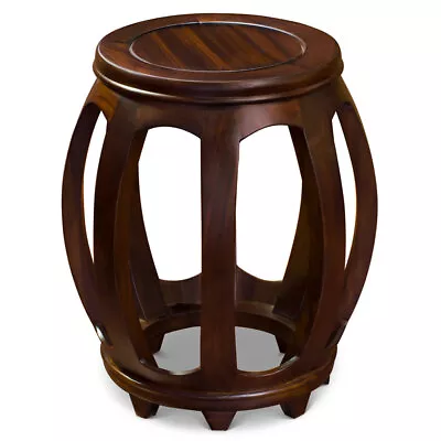 US Seller - Mahogany Finish Elmwood Palace Oriental Drum Stool • $279