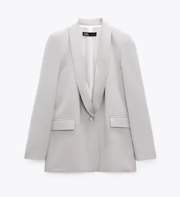 $99.99 • Buy Zara New Woman Combination Satin Effect Blazer Tuxedo Jacket Gray | 8375/512 S M
