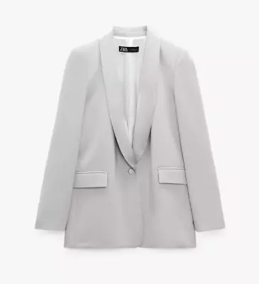 Zara New Woman Combination Satin Effect Blazer Tuxedo Jacket Gray | 8375/512 S M • $99.99