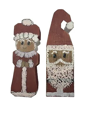 Vintage Folk Art Hand Painted Mr. & Mrs. Claus Solid Wood Unsigned Christmas Dec • $15