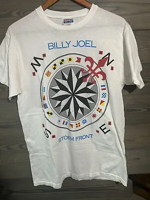 Vtg Billy Joel Concert T-shirt Men’s L Stormfront Compass  T-shirt White Hanes • $50