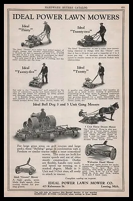 1928 Ideal Lawn Mower Lansing Michigan Bull Dog Gang Horse Drawn Mowers Print Ad • $39.95