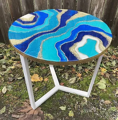 NEW Geode Inspired Round End Accent Cafe Pub Table Hippie Groovy Resin Made USA • $100