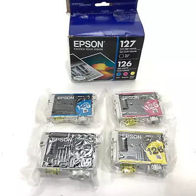 Open Box GENUINE Epson 127/126 (T127120BCS) CMYK Ink Cartridge 4 Pack Exp 2023 • $36.99