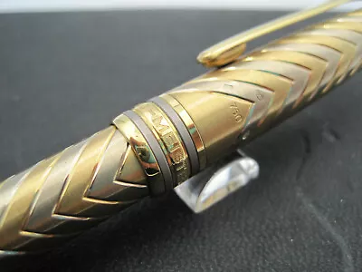 MONTBLANC Meisterstck 144 Solitaire 18k 750 Solid Gold Chevron Fountain Pen • $1