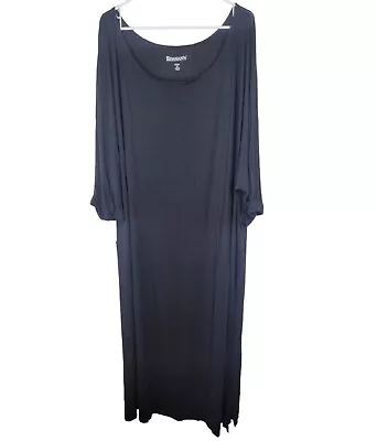 Roamans Dress 22 24 Black Dolman Sleeve Maxi Stretch Side Slit Comfort Plus Size • $20.99