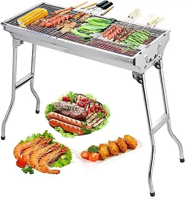 Folding BBQ Grill Barbecue Charcoal Rack Shish Kebab Stainless Steel Outdoor • $36.99