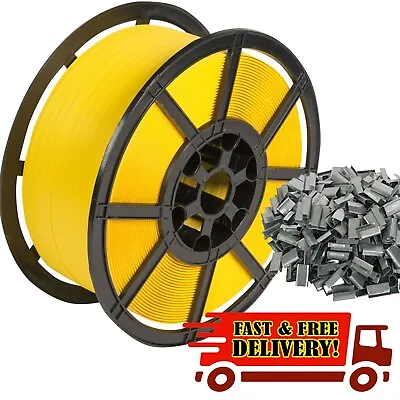 12mm Yellow Strapping Banding Coil Extra Heavy Duty 300kg 1000m + Free Seals • £34.90