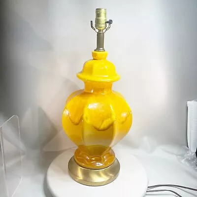 Lg. Vintage Mid Century Royal Haeger Yellow Drip Laval Glazed Ceramic Lamp READ • $199.99