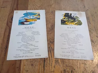 1953 Union Castle Line Mv Dunnottar Castle Menu Cards X 2 • £9