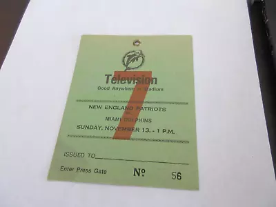 Miami Dolphins Vs New England Patriots 1977 Media Press Pass • $9.99