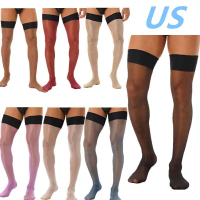 US Men Silky Sheer Thigh High Stockings Ultra Thin Elastic Hold Up Socks Hosiery • $7.86