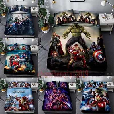 The Avengers Bed Fitted Sheet Cover 3PCS Fitted Sheet & Pillowcase Bedding Set • $46.54