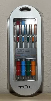 TUL Ballpoint Pens Med Point 1.0 Mm Silver Barrel Assort Ink Colors 4 Pens • $8.99