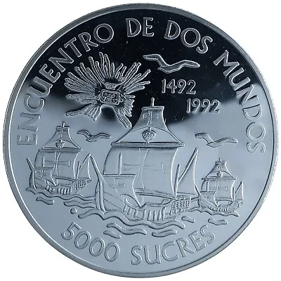 1991 Ecuador Silver Proof 5000 Sucres Encounter Of Two Worlds Ibero American Z62 • $79.95