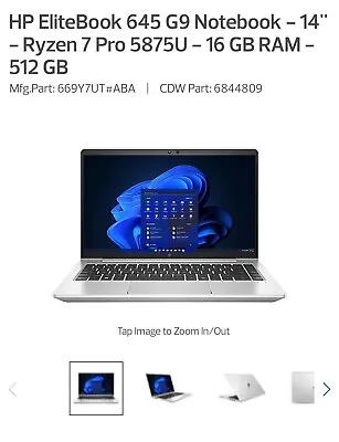 HP EliteBook 645 G9 14  Notebook - Full HD - 1920 X 1080 - AMD Ryzen 7 PRO 5875U • $1200