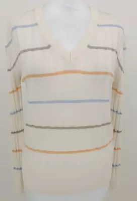 Women's M&S Collection Jumper Cream  Striped V Neck Ribbed NWOT F1 • £8.99