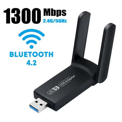 USB Wifi Bluetooth Adapter Dual Band 802.11AC 1300M WiFi Dongle For Desktop PC • $10.89