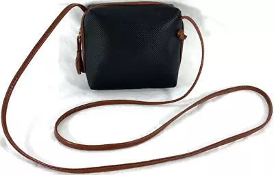 BOTTEGA VENETA Marco Polo Black Canvas Brown Leather Crossbody Bag Made In Italy • $250