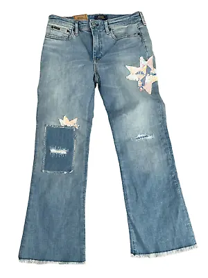 Polo Ralph Lauren Girls Distressed Patchwork Wide Leg Jeans Size 14 • $39.94