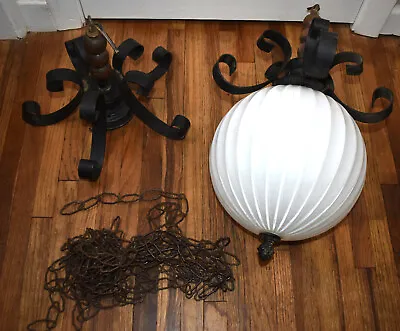 Vintage Pair Of Hanging MCM Ceiling Light Sconce Fixtures With Milk Glass Globe • $124.95