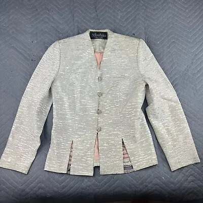 Vintage Moshita Couture Blazer Womens Size 6 Silver Metallic Embellished Button • $49.99