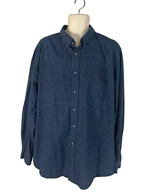 George Mens 2XL Shirt Blue Polka Dot Long Sleeve Button Up Pocket EUC • $10