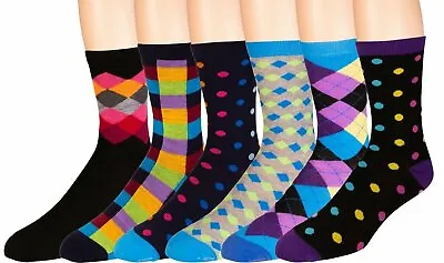 Men's Colorful Dress Socks 6 Pairs Fun Funky Assorted Patterned Socks Size 10-13 • $11.90