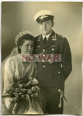 WWII WEDDING PHOTO LUFTWAFFE Feldwebel Medals Marksmanship Lanyard  DAGGER BRIDE • $49.99