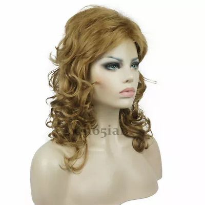 Brown Curly Wig For Women Girl Synthetic Wigs With Inclined Bangs Natural Wig • $16.89