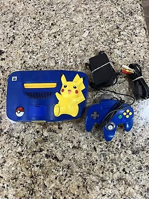 *READ* Nintendo 64 N64 Pokemon Pikachu Blue/Yellow Game System Console • $140