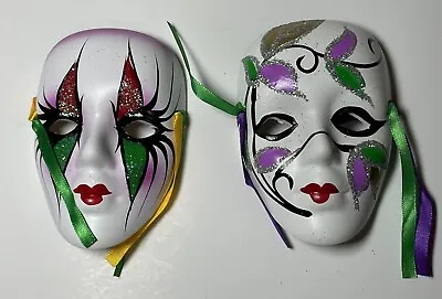 Mardi Gras Masks Set Of 2 Porcelain Ceramic Small Wall Hangings Hand Painted 4  • $10.20