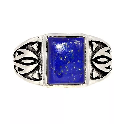 Men's Ring - Natural Lapis Lazuli - Afghanisthan 925 Silver Ring S.8 CR40918 • $18.99