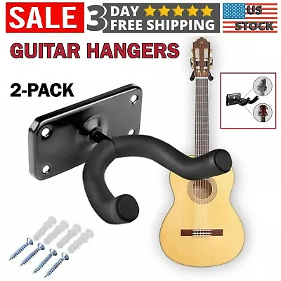 Wall Mount Guitar Hook Hangers Stands Electric Bass Ukulele Rack Holder 2 Pack • $10.99