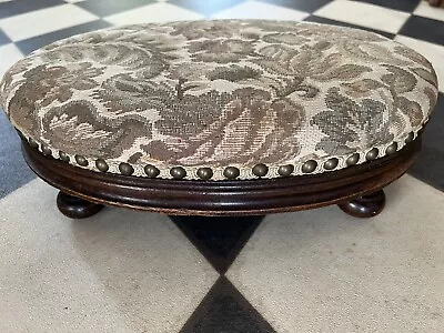 Antique Wood Footstool With Brocade Upholstery • $98